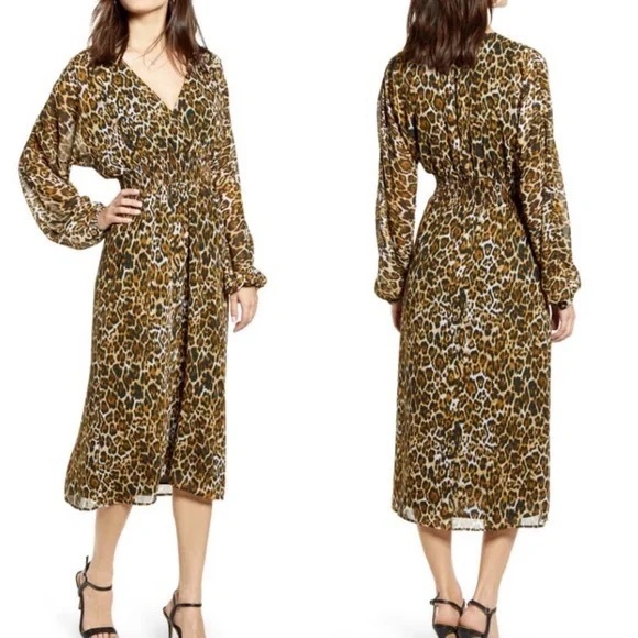 WAYF Gabrielle Leopard Animal Print Midi Dress Small - Picture 1 of 9
